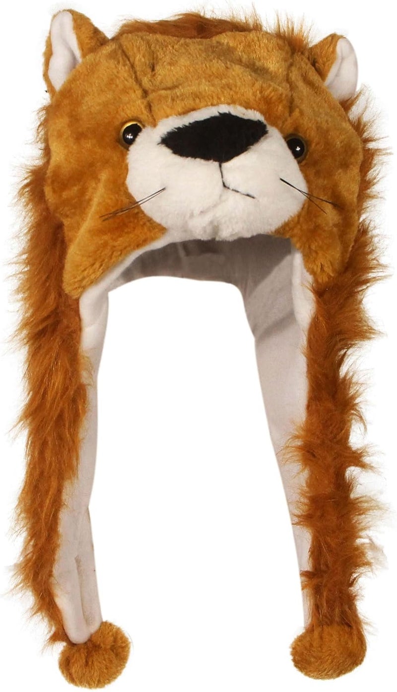 Timiot Cute Plush Animal Character Winter Hat Fun Ski Cap with Detailed Animal Face Long Ear Straps with Pom Pom Ends - Image 1
