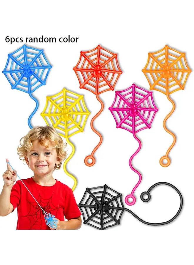 6pcs Sticky Spider Web Party Favors Halloween Birthday Decorations Multi Color - Image 1