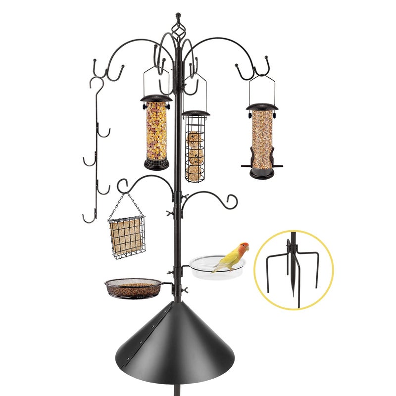 MIXXIDEA Deluxe Bird Feeding Station Kit Bird Feeder Pole with Squirrel Baffle, Suet Cage, Bath Tray for Planter Hanger - Wildlife-Friendly Design - Image 1