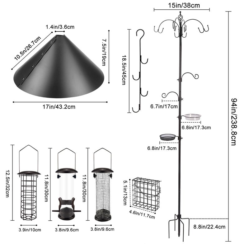 MIXXIDEA Deluxe Bird Feeding Station Kit Bird Feeder Pole with Squirrel Baffle, Suet Cage, Bath Tray for Planter Hanger - Wildlife-Friendly Design - Image 5