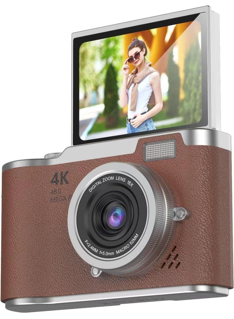 كاميرا رقمية بدقة 4K مزودة بمستشعر CCD، وكاميرا سيلفي ومدونات فيديو بدقة 48 ميجابكسل وتركيز تلقائي، وكاميرا صغيرة الحجم سهلة الاستخدام مزودة بشاشة قابلة للطي بزاوية 180 درجة، وتقنية تقريب 8x مع نظام تثبيت الصورة، وبطاقة ذاكرة سعة 32 جيجابايت — هدايا تصوير فوتوغرافي للمبتدئين والأطفال والمراهقين - Image 5