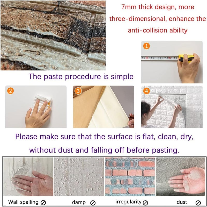Rylan Self-Adhesive Waterproof PE Foam 3D Wall Panels Wallpaper Sticker for Bathroom, Living Room, and Home Decoration (70 x 77cm, Appx. 5.8Sq Feet)-10 Piece-Brown Stone - Image 3