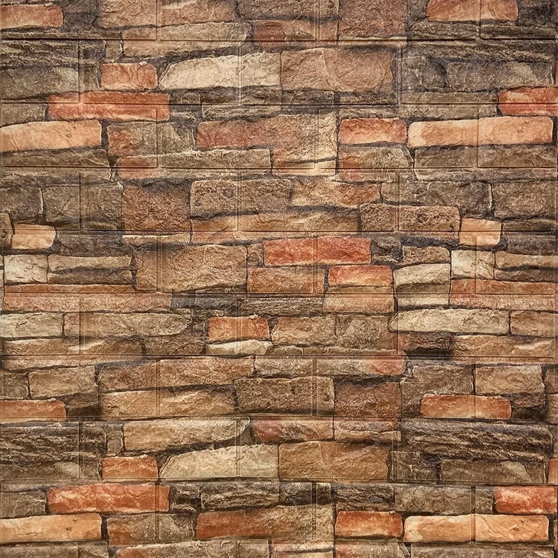 Rylan Self-Adhesive Waterproof PE Foam 3D Wall Panels Wallpaper Sticker for Bathroom, Living Room, and Home Decoration (70 x 77cm, Appx. 5.8Sq Feet)-10 Piece-Brown Stone - Image 5