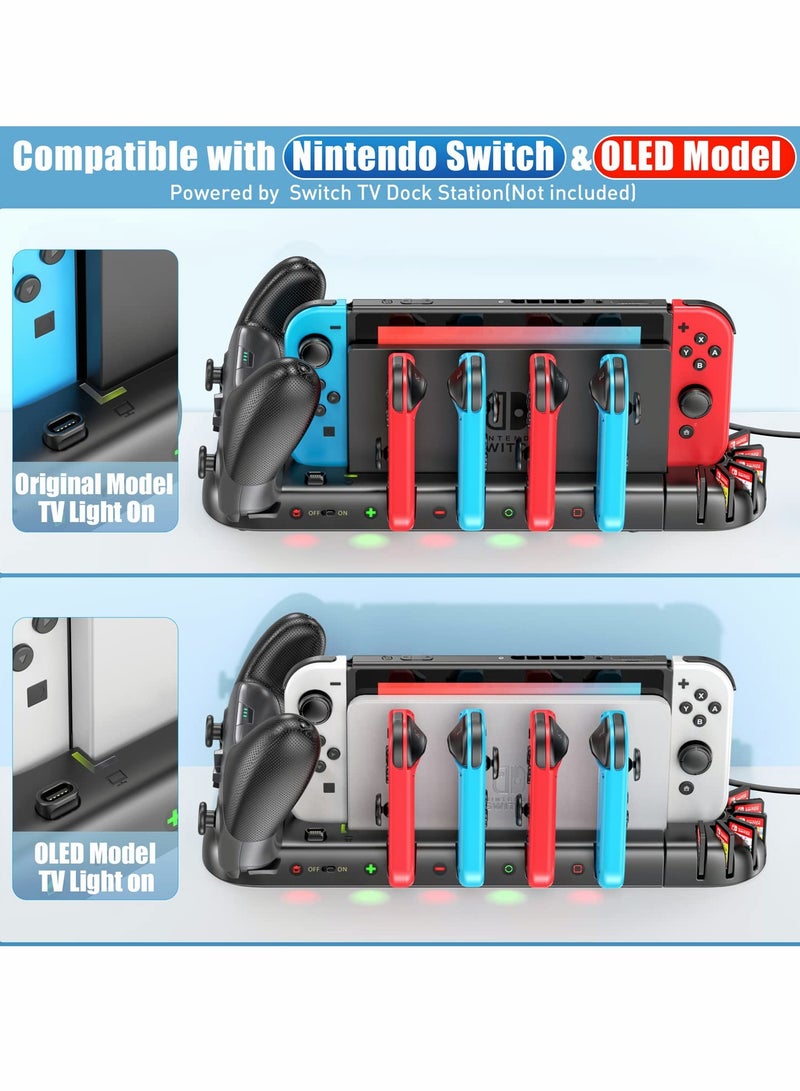 Controller Charger for Switch Original and for OLED Model, Charging Dock Station for Switch Joy-con and for Pro Controller, Charger Dock Stand with 4 Charging Slots and Detachable 8 Game Slots - Image 4