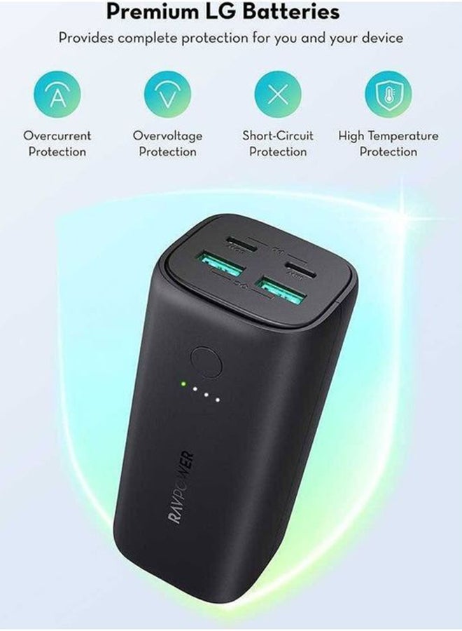 راف باور باور بنك راف باور 20000mAh – 50 واط، شحن سريع PD وQC، يشحن 4 أجهزة في وقت واحد 2000 mAh أسود - Image 2