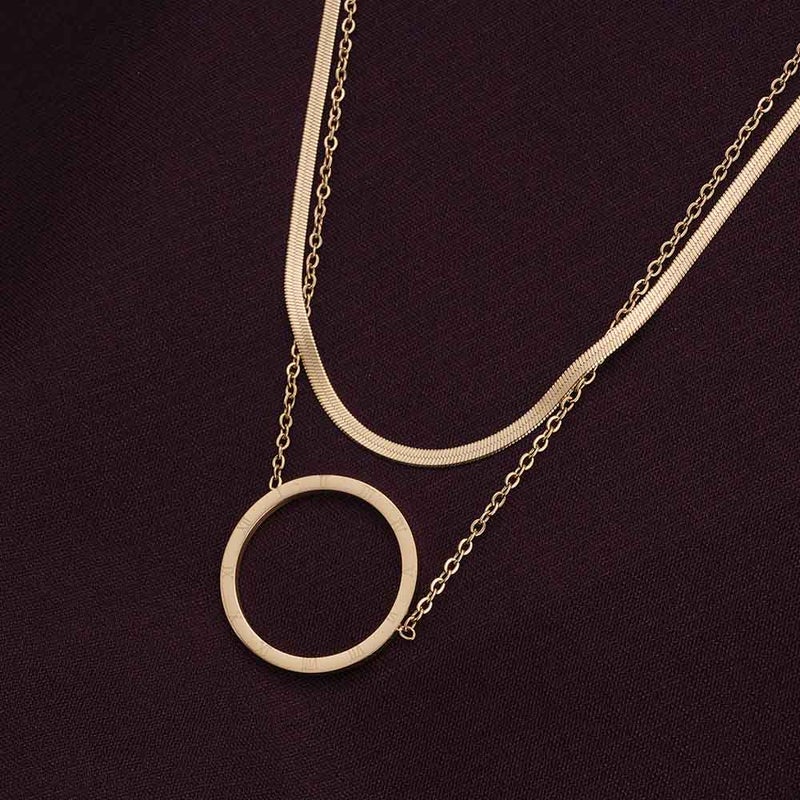 PALMONAS 18k Gold Tone Plated Circle Ring Double Layer Necklace
 for Women - Image 3