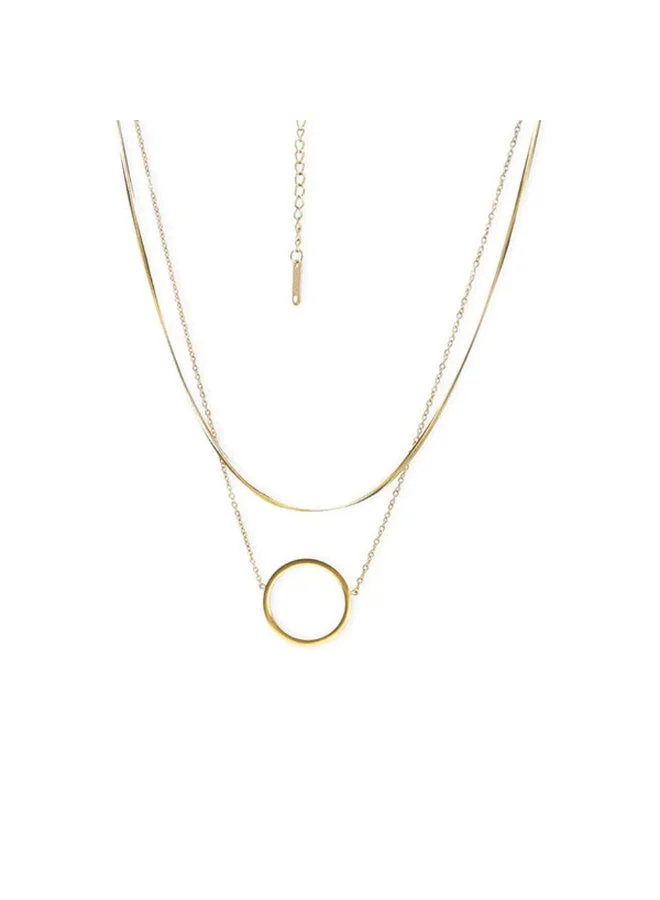 بالموناس PALMONAS 18k Gold Tone Plated Circle Ring Double Layer Necklace
 for Women