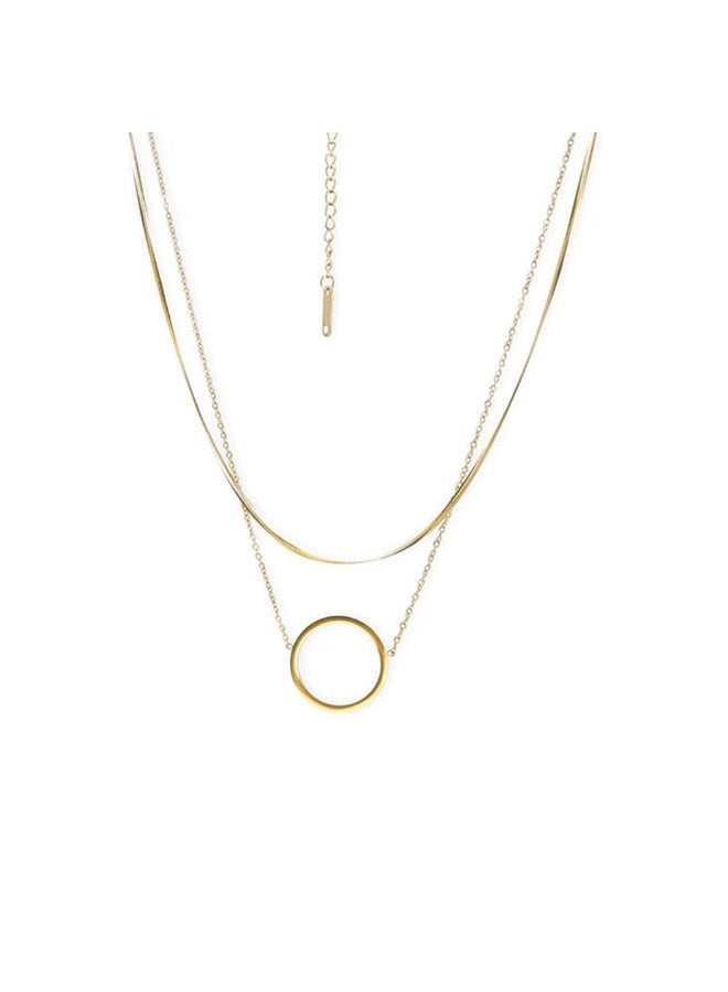 PALMONAS 18k Gold Tone Plated Circle Ring Double Layer Necklace
 for Women - Image 1