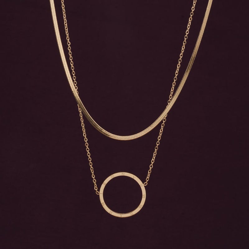 PALMONAS 18k Gold Tone Plated Circle Ring Double Layer Necklace
 for Women - Image 2