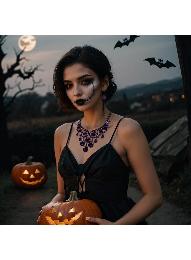 BriLove Women'S Tribal Ethnic Crystal Chunky Statement Necklace Dangle Earrings Set Purple Black-Tone - Image 3