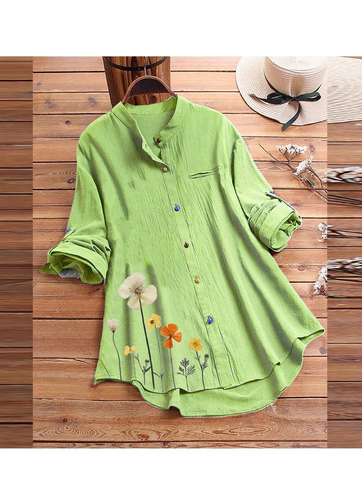 Loquat Women's Spring And Summer New Fashion Printed Cottonfabric Shirt 
