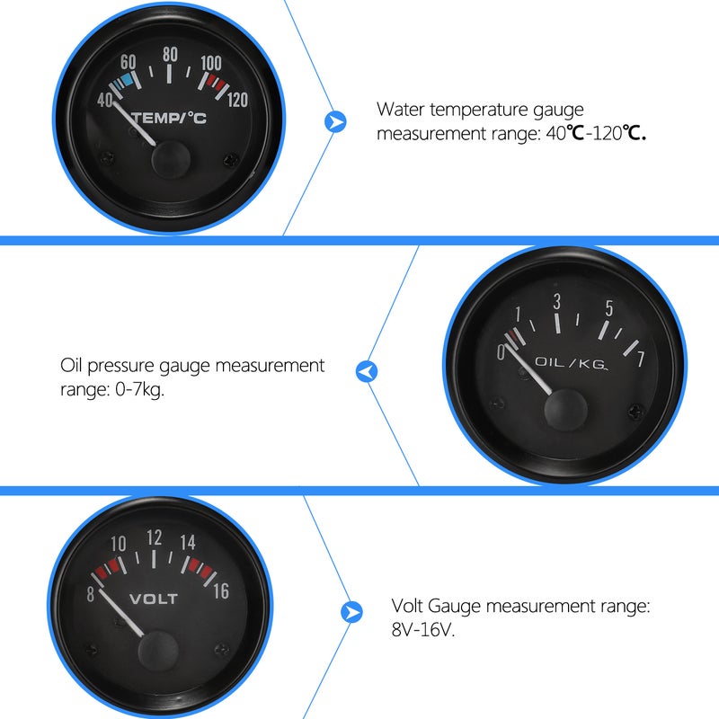 52MM 3-in-1 Volt Meter+Water Temp Gauge+Oil Gauge Kit Volt Meter Or Oil Temperature Gauge - Image 5
