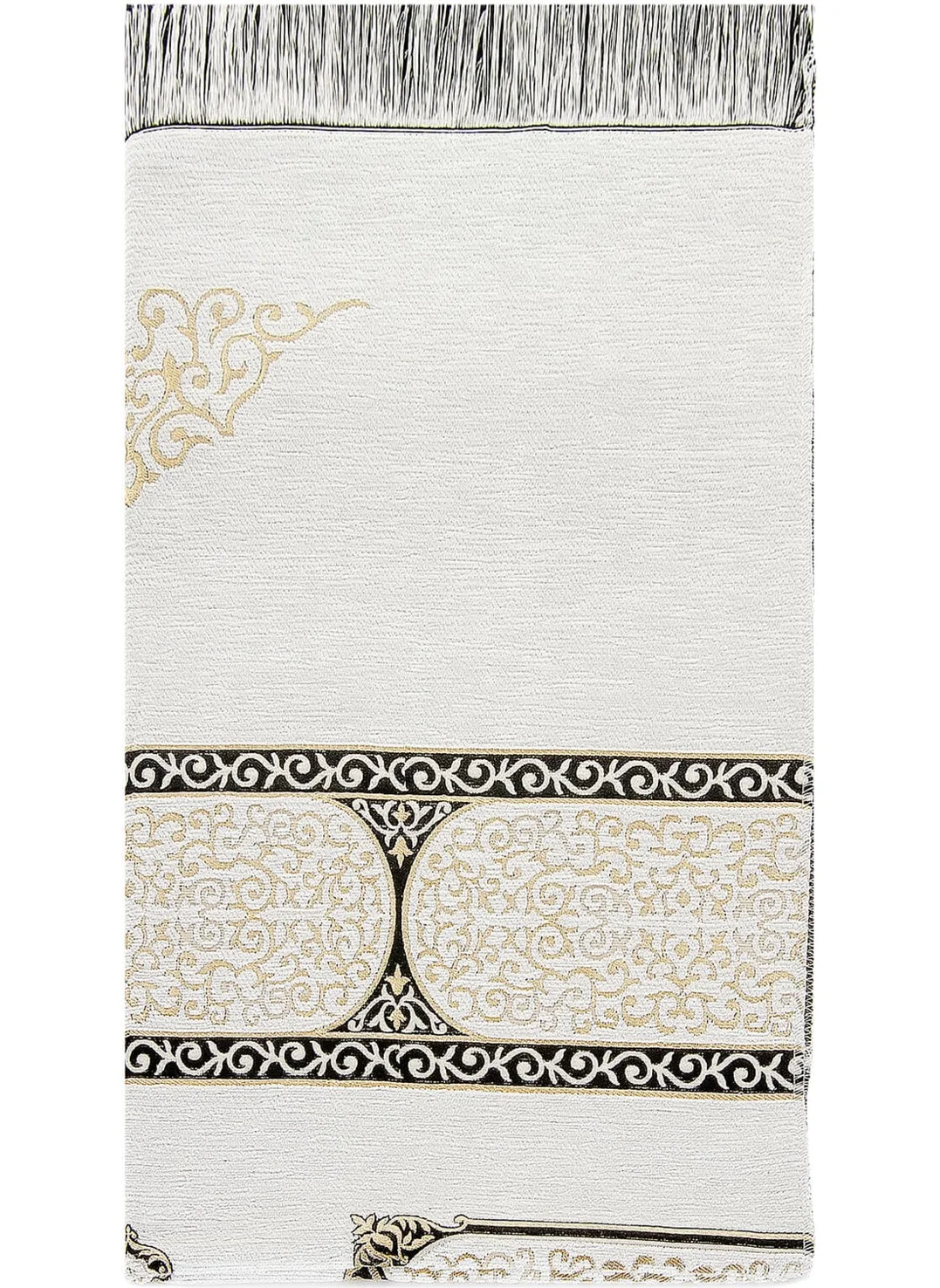 İhvan Online Ihvan Online Kaaba Door Patterned Chenille Prayer Rug - White
