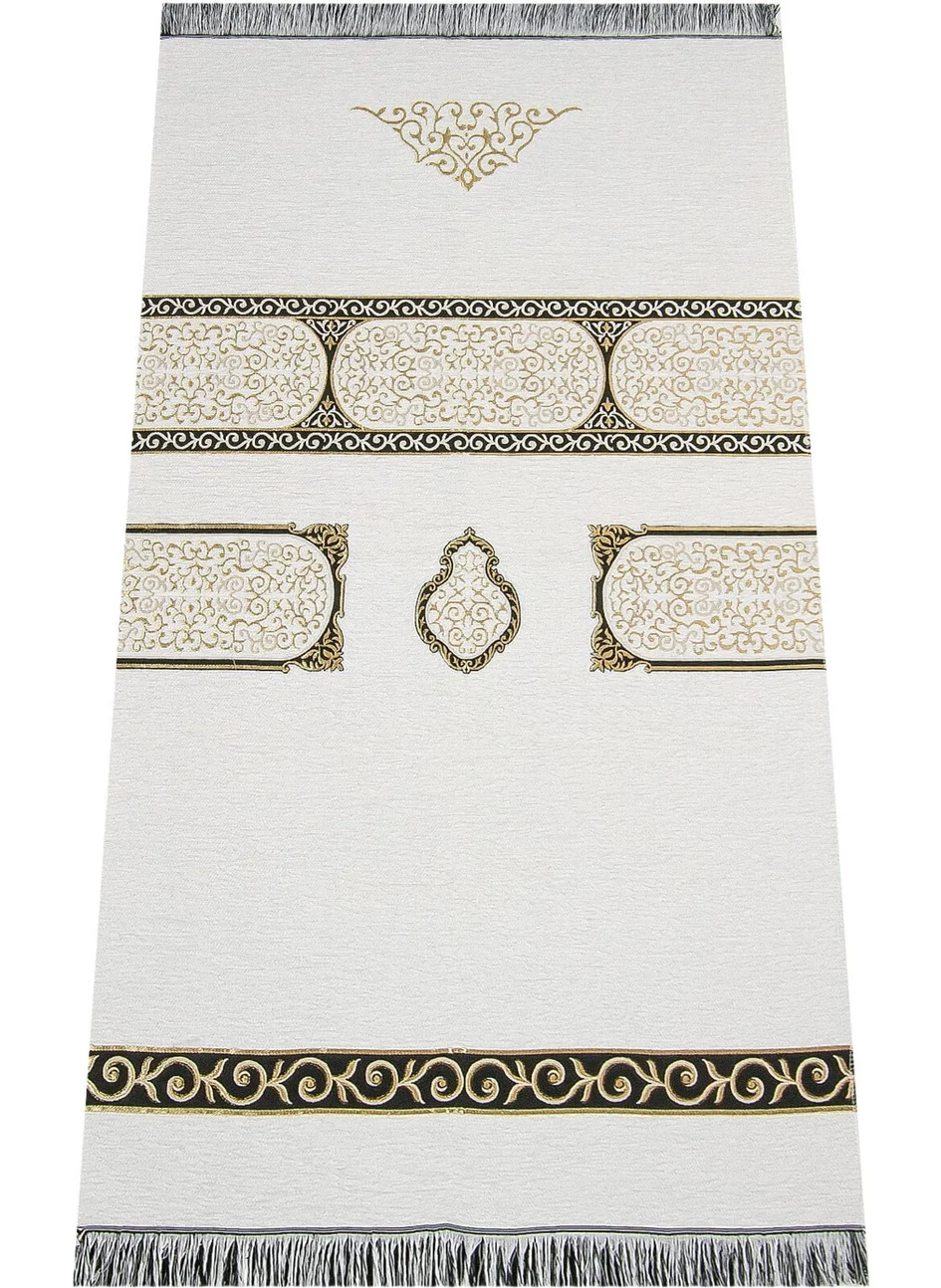 İhvan Online Ihvan Online Kaaba Door Patterned Chenille Prayer Rug - White