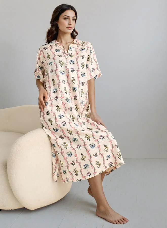 سبلاش فيڤ طقم قميص نوم فيسكوز بياقة - قطعتان