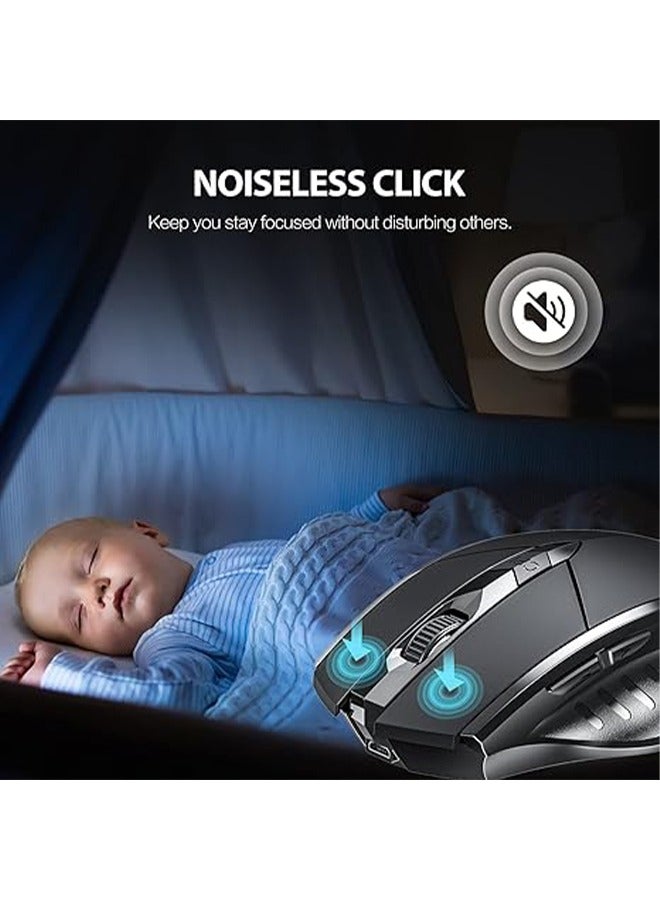 inphic Bluetooth Mouse, Inphic Rechargeable Wireless Mouse Multi-Device with Silent , 800/1200/1600 DPI Adjustment, Ergonomic Optical Portable Mouse for Laptop Android Windows Mac OS(Black) - Image 2