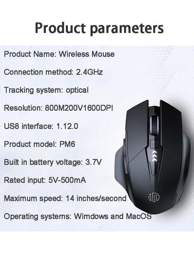 inphic Bluetooth Mouse, Inphic Rechargeable Wireless Mouse Multi-Device with Silent , 800/1200/1600 DPI Adjustment, Ergonomic Optical Portable Mouse for Laptop Android Windows Mac OS(Black) - Image 4