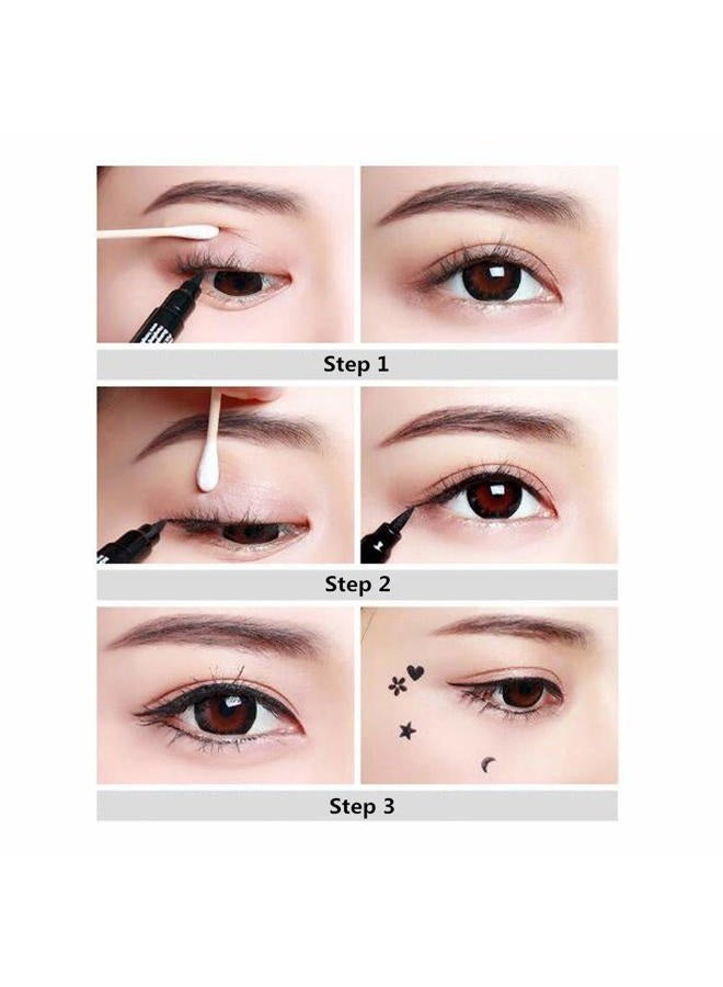 Pinkiou 2 in 1 Double-headed Liquid Eyeliner Pen Stamp Super Slim Gel Felt Tip High Pigment Black Waterproof Smudgeproof Long Lasting Tattoo Makeup Tool(Star) - Image 4