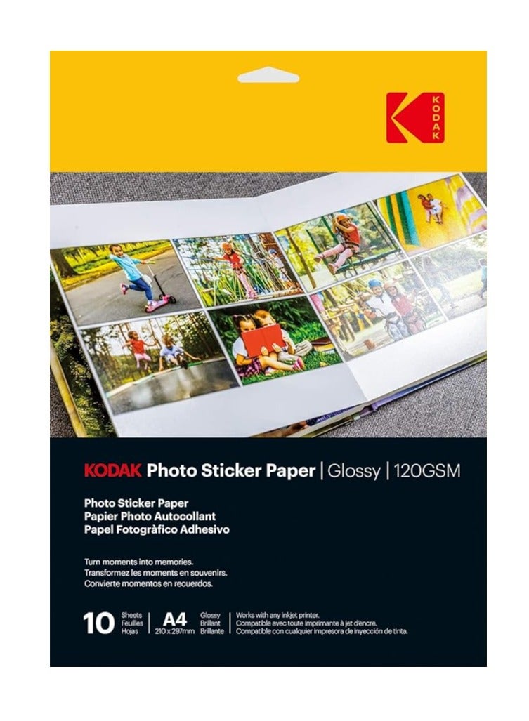 Kodak Photo Sticker Paper Glossy 120 gsm A4 size 10 sheets - Image 1