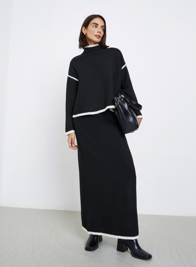 ستايلي تنورة مستقيمة محبوكة بحواف متباينة - Image 1