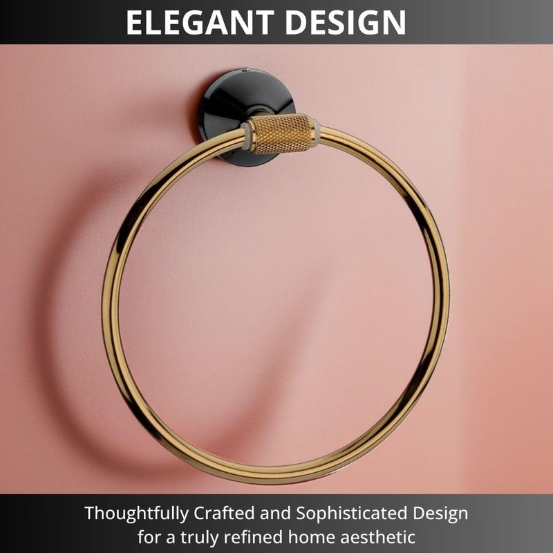 LUXIUR Towel Hanger for Bathroom and Kitchen Accessories Item Holder, 304 Grade Stainless Steel Towel Ring, Napkin Holder for Wash Basin, PVD Gold - Image 2