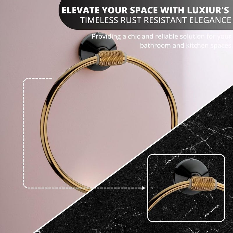 LUXIUR Towel Hanger for Bathroom and Kitchen Accessories Item Holder, 304 Grade Stainless Steel Towel Ring, Napkin Holder for Wash Basin, PVD Gold - Image 3
