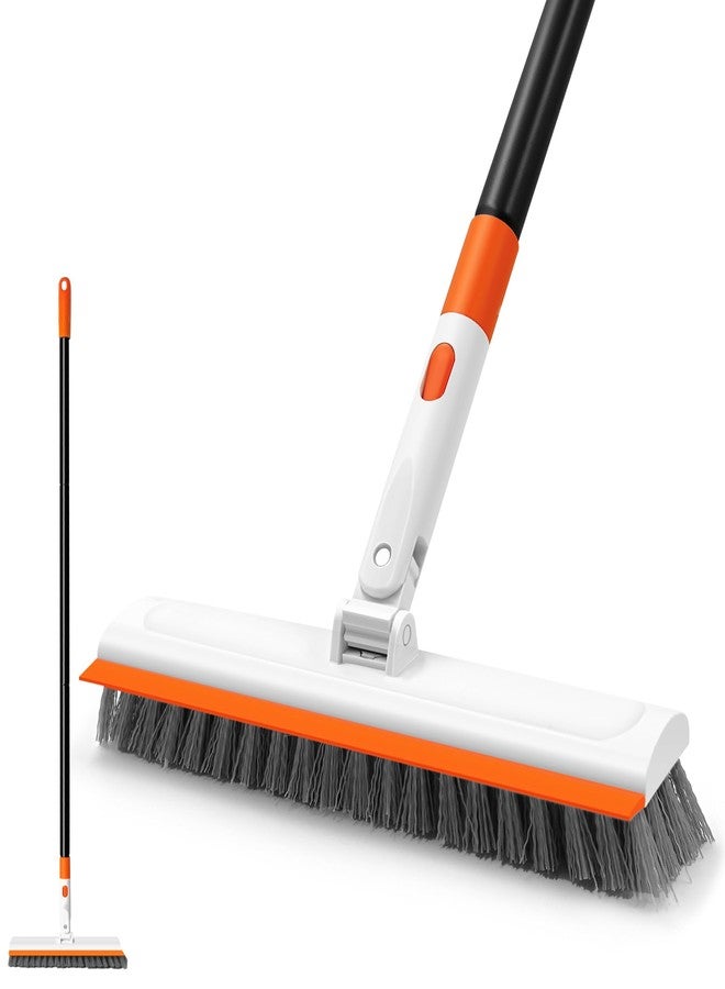 NEWE Floor Scrub Brush with Long Handle, 2 in 1 Stiff Bristles Scrubber Mop with Squeegee for Cleaning Deck Tile Tub Garage Patio Wall Sink Bathroom Kitchen - Image 1