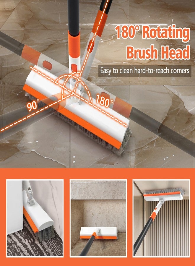 NEWE Floor Scrub Brush with Long Handle, 2 in 1 Stiff Bristles Scrubber Mop with Squeegee for Cleaning Deck Tile Tub Garage Patio Wall Sink Bathroom Kitchen - Image 3