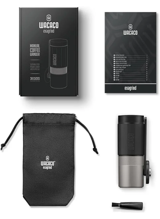 WACACO Exagrind - Manual Coffee Grinder, Stainless Steel Conical Burr, High Precision Adjustable Coffee Bean Grinder w/ Hand Crank, Handheld Portable Grinder for Espresso, Pour-over, Camping, Travel