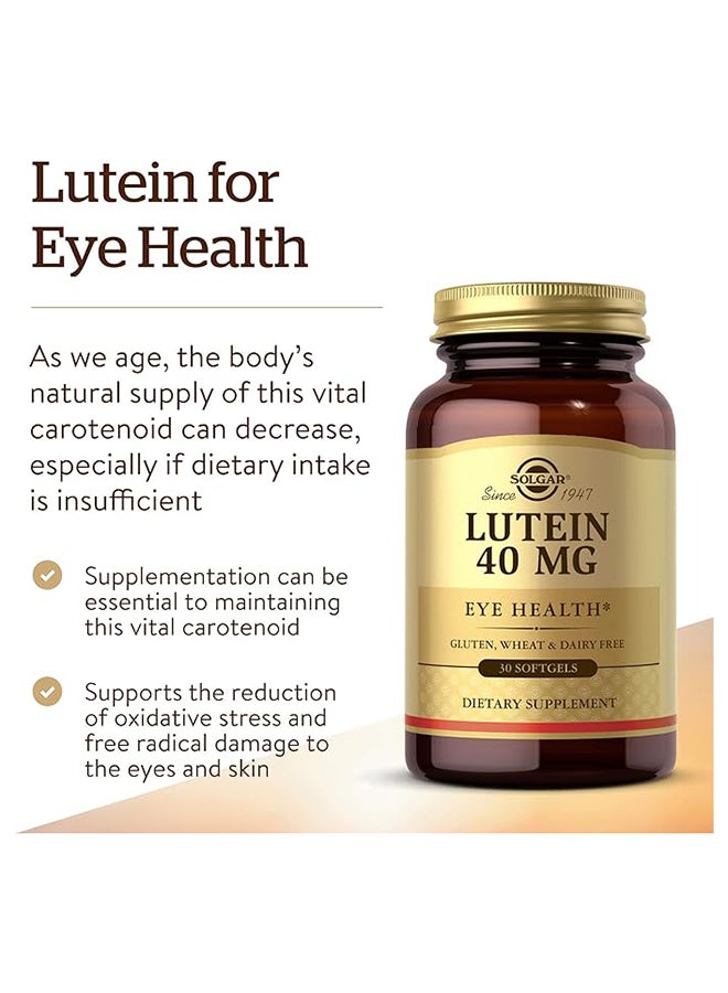 Solgar Lutein 40 Mg Supports Eye Health Gluten Wheat And Dairy Free  30 Softgels - Image 2