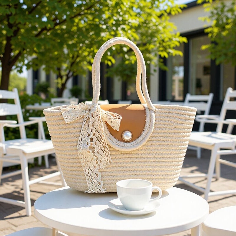 Woven Straw Shoulder Bag for Travel, Beach, Large Capacity Bucket Tote - Image 1