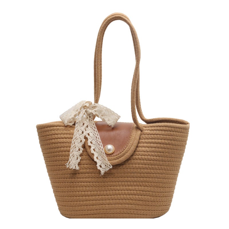 Woven Straw Shoulder Bag for Travel, Beach, Large Capacity Bucket Tote - Image 4