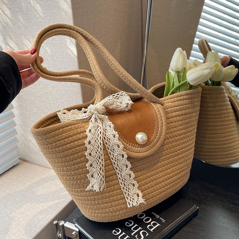 Woven Straw Shoulder Bag for Travel, Beach, Large Capacity Bucket Tote - Image 2