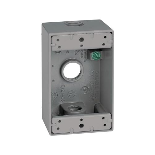 Sigma Electric SIGMA ENGINEERED SOLUTIONS 14250 Metal Electrical Outlet Box, Weatherproof, Easy Mount Plug and Receptacle Protector, Gray, (3) 1/2-Inch Holes, 1 Gang Box - Image 5