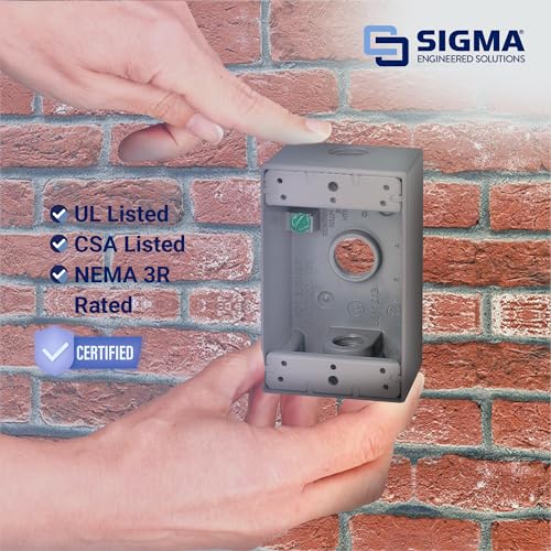 Sigma Electric SIGMA ENGINEERED SOLUTIONS 14250 Metal Electrical Outlet Box, Weatherproof, Easy Mount Plug and Receptacle Protector, Gray, (3) 1/2-Inch Holes, 1 Gang Box - Image 3