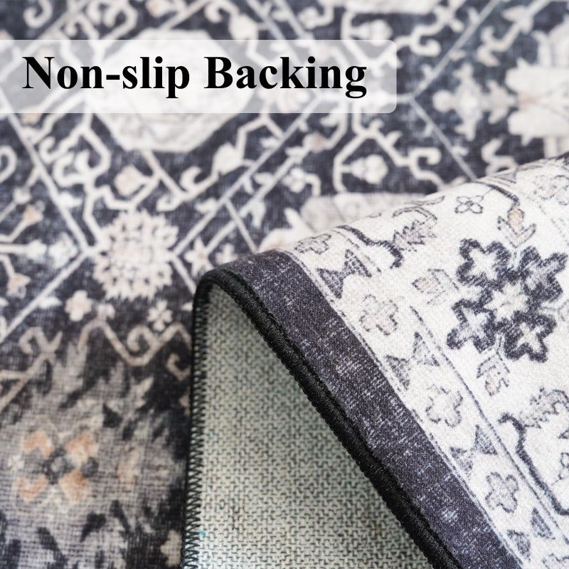HY HAO YUN LAI Washable Large 9x12 Area Rug: Indoor Oriental Living Room Carpet with Non Slip Backing Ultra Soft Low Pile Rugs for Bedroom Dining Room Distressed Stain Resistant Thin Floor Mat (9x12 Black) - Image 5