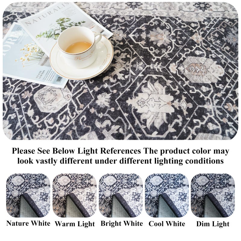 HY HAO YUN LAI Washable Large 9x12 Area Rug: Indoor Oriental Living Room Carpet with Non Slip Backing Ultra Soft Low Pile Rugs for Bedroom Dining Room Distressed Stain Resistant Thin Floor Mat (9x12 Black) - Image 3