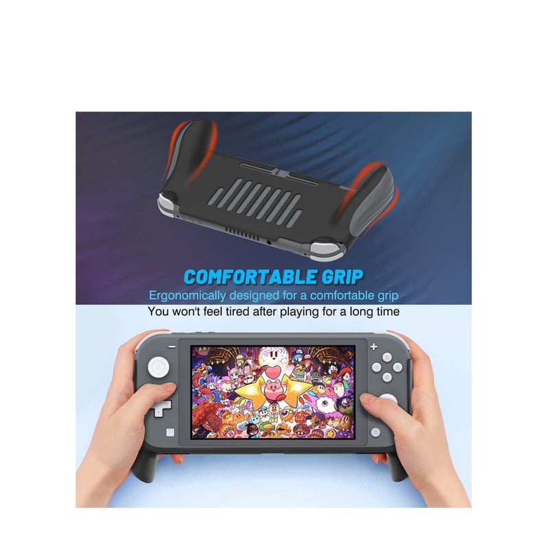 SOLARAE Hand Grip Compatible with Nintendo Switch Lite, Ergonomic Comfort Handheld Protective Case Portable Cover Accessories for Nintendo Switch Lite with 2 Glass Screen Protectors and Thumb Caps - Image 2