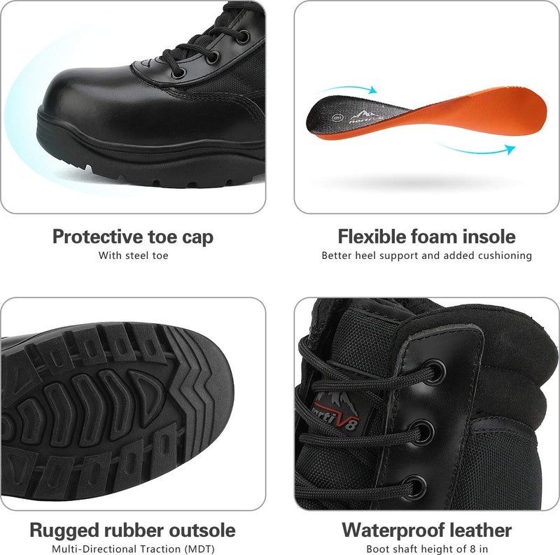NORTIV 8 Steel Toe Boots for Men Safety Industrial & Construction Military Work Boots Slip Resistant ASTM F2413-18, TROOPER-STL,Size 7,Black,TROOPER-STEEL - Image 4