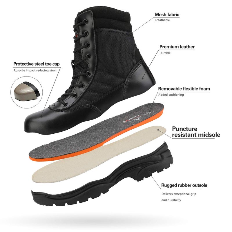 NORTIV 8 Steel Toe Boots for Men Safety Industrial & Construction Military Work Boots Slip Resistant ASTM F2413-18, TROOPER-STL,Size 7,Black,TROOPER-STEEL - Image 3