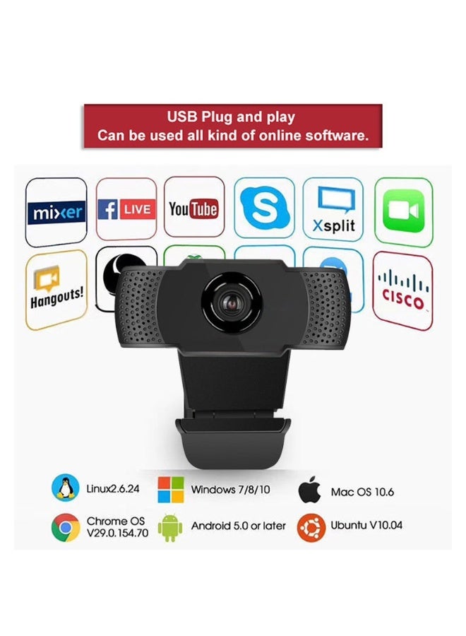 شابية كاميرا ويب عالية الدقة 1080P، مزودة بميكروفون رقمي بخاصية تقليل الضوضاء، كاميرا ويب بمنفذ USB، متوافقة مع أجهزة الكمبيوتر الشخصية وأجهزة ماك المحمولة والمكتبية (أسود) - Image 5