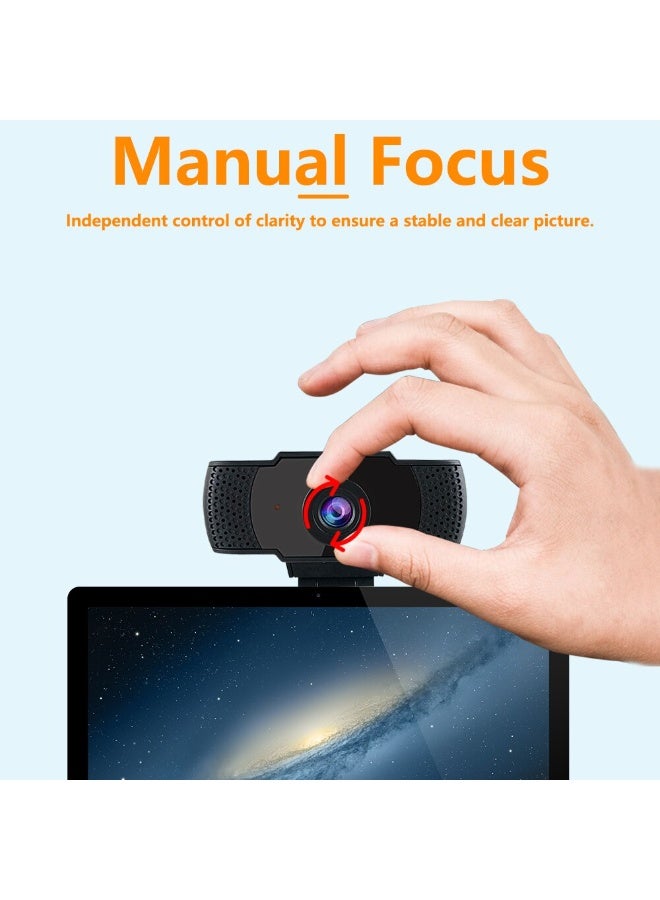 شابية كاميرا ويب عالية الدقة 1080P، مزودة بميكروفون رقمي بخاصية تقليل الضوضاء، كاميرا ويب بمنفذ USB، متوافقة مع أجهزة الكمبيوتر الشخصية وأجهزة ماك المحمولة والمكتبية (أسود) - Image 4