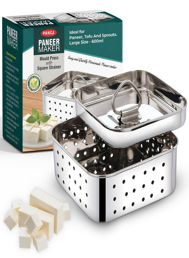 PANCA Stainless Steel Paneer Maker Mould Big Size, Paneer Press With Lid, Tofu Press Mould Maker, Whey Seperator (Square, 550ml Capacity) - Image 1