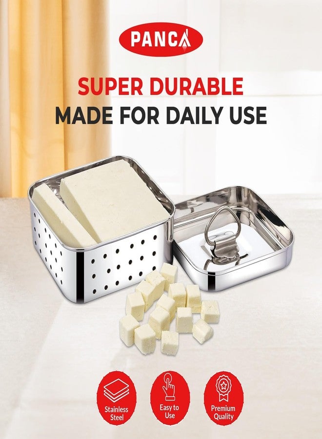 PANCA Stainless Steel Paneer Maker Mould Big Size, Paneer Press With Lid, Tofu Press Mould Maker, Whey Seperator (Square, 550ml Capacity) - Image 2