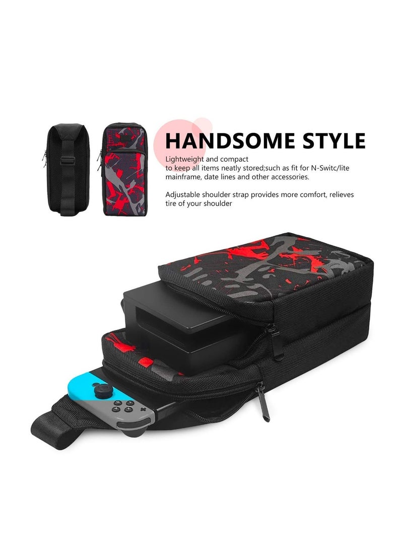 HoldPeak - Travel Bag for Nintendo Switch,Portable Travel Carrying Case Mesh Design Waterproof Shoulder Bag, Black/Red - Image 1