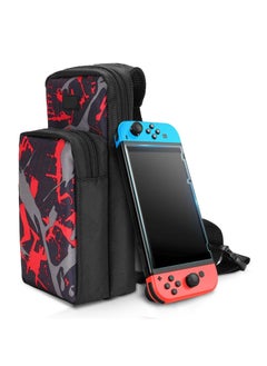 Travel Bag for Nintendo Switch,Portable Travel Carrying Case Mesh Design Waterproof Shoulder Bag, Black/Red