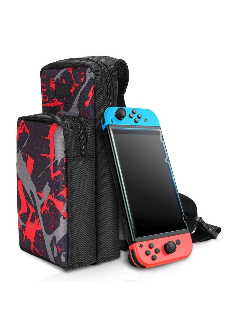 HoldPeak - Travel Bag for Nintendo Switch,Portable Travel Carrying Case Mesh Design Waterproof Shoulder Bag, Black/Red - Image 1
