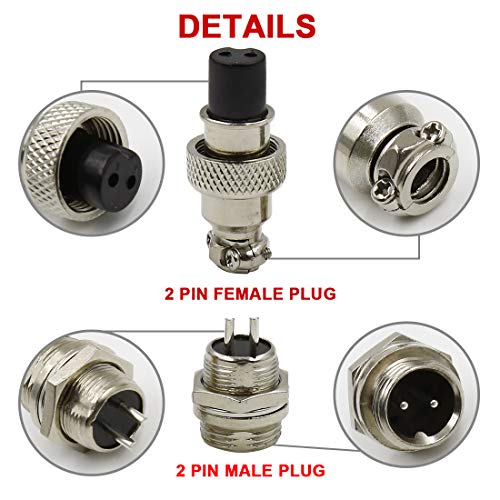 Hxchen 2 Pin Metal Male Female Panel Connector 12mm GX12-2P Silver Aviation Plug - (2 Sets) - Image 3