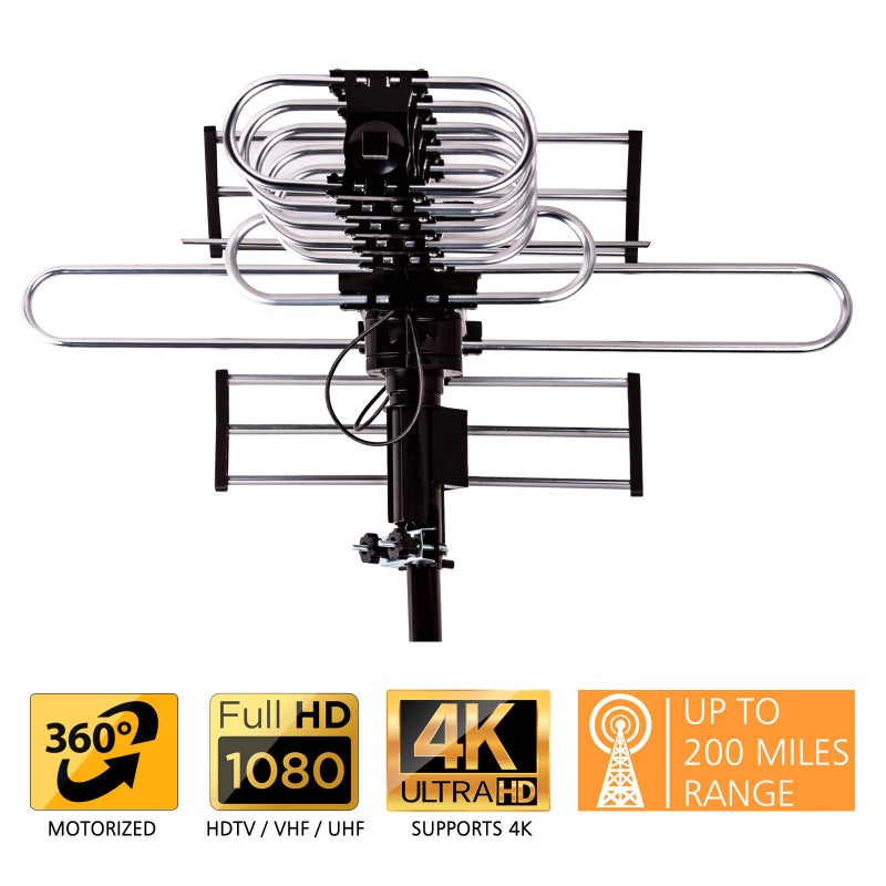 Five Star Outdoor Digital Amplified HDTV Antenna - up to 200 Mile Long Range, Directional 360 Degree Rotation by Remote Control, Intelligent Gain for HD 4K 1080P FM Support 2 TVs - Image 2