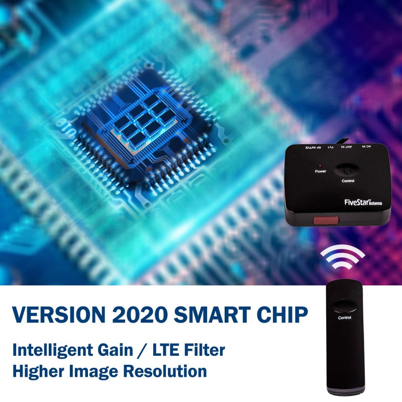 Five Star Outdoor Digital Amplified HDTV Antenna - up to 200 Mile Long Range, Directional 360 Degree Rotation by Remote Control, Intelligent Gain for HD 4K 1080P FM Support 2 TVs - Image 3